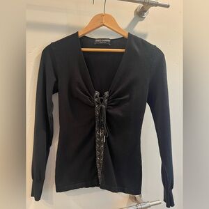 Dolce & Gabbana Black Ruched Tie Front Long Sleeve Blouse Sizw XS